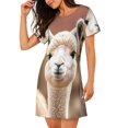 thumbnail image 2 of Pofeuu Cute Alpaca in Daze Print Women's Loose Fit Short Sleeve Nightgown, Comfortable Sleep Dress for Women, Casual Lounge Sleepwear, Soft Cotton Sleep Dress, 2 of 6