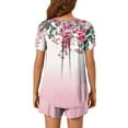 thumbnail image 4 of Jamicy Pyjamas Doux pour Femmes Ensemble Mode Décontracté Ample Rayé Imprimé Col Rond Boutons Shorts Manches Courtes Confortable Ensemble de Pyjamas pour Dames Rouge Melon D\'eau, 4 of 6