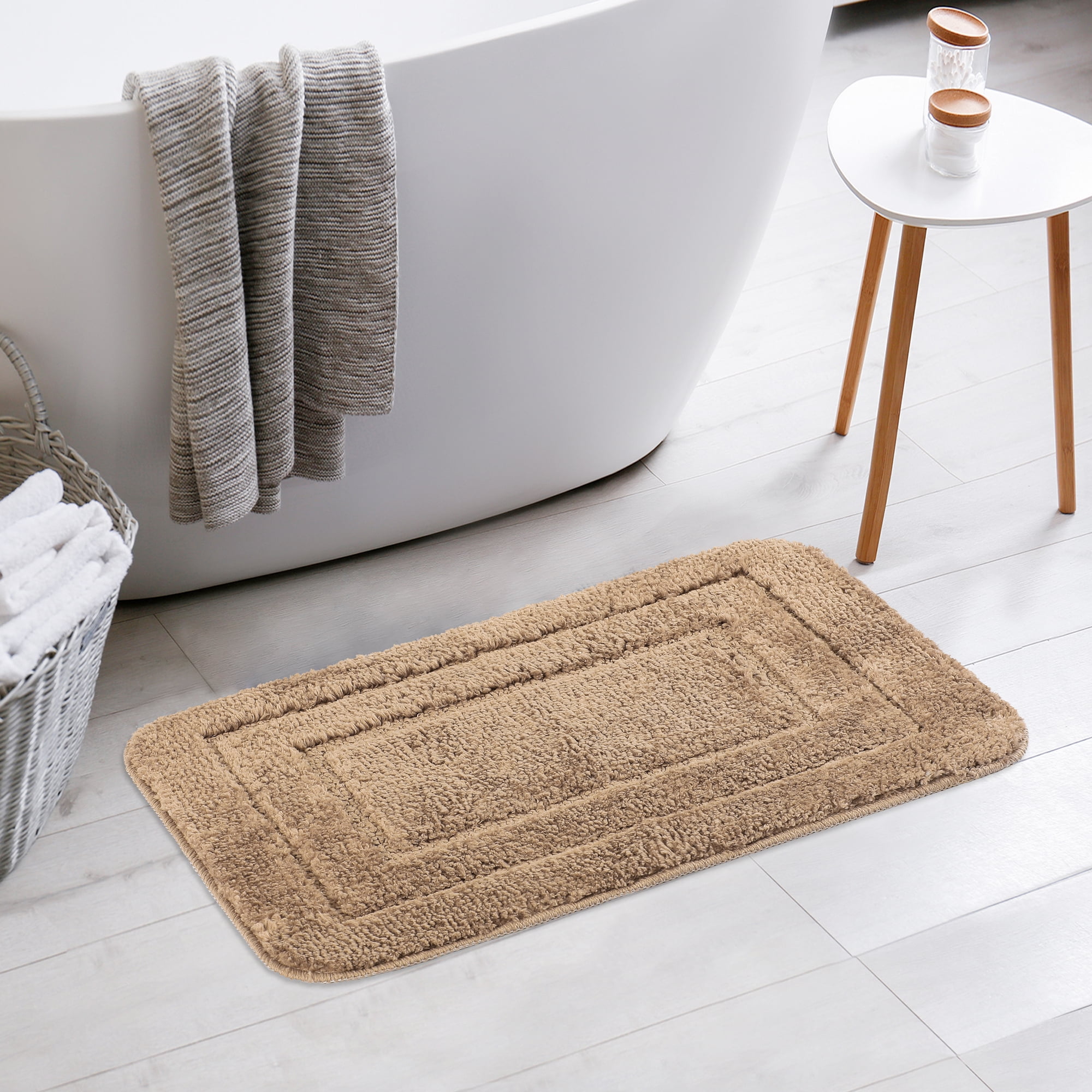 Unique Bargains Soft Absorbent Bath Mats 2 Pcs Non-Slip Plush Bathroom Rugs Brown 20" x 32"