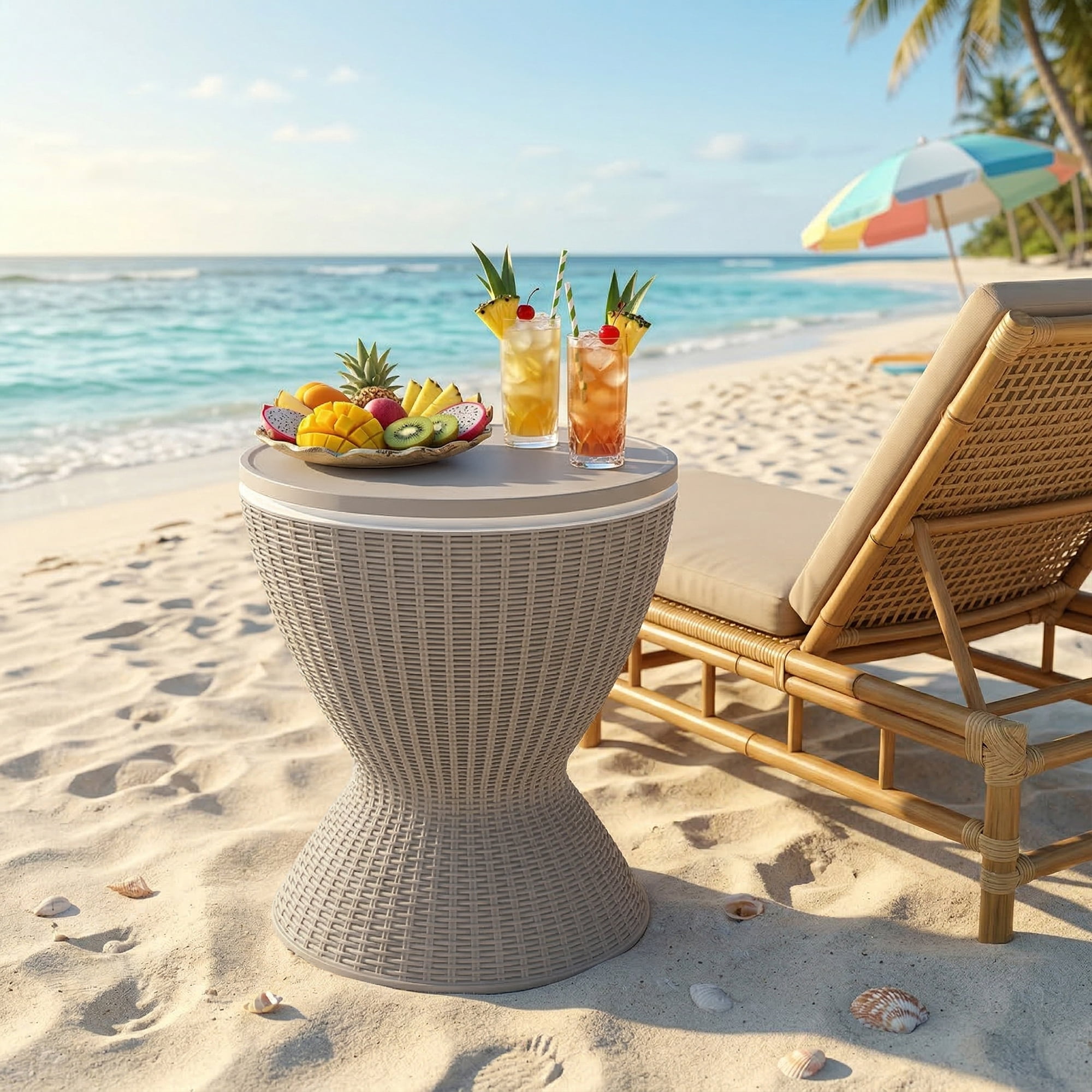 Fazzn  Outdoor Cooler Side Table - 3 in 1 - Designed for use as Outdoor Side Table, Patio Decor and Ice Chest.Black/Brown