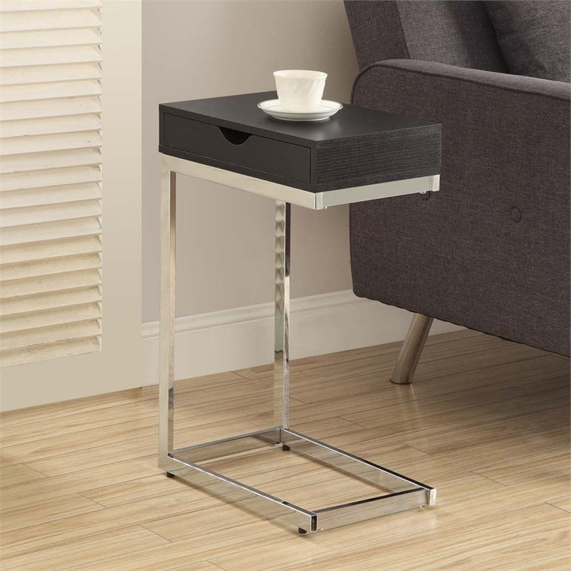 Monarch Accent Table Cappuccino / Chrome Metal With A Drawer Walmart
