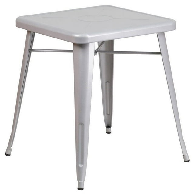 Flash Furniture 28" Square Metal Cafe Dining Table in Silver