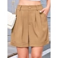 thumbnail image 5 of Womens Casual Elastic Waist Wide Leg Suit Tailored Shorts Summer Work Shorts with Pockets Khaki M, 5 of 9