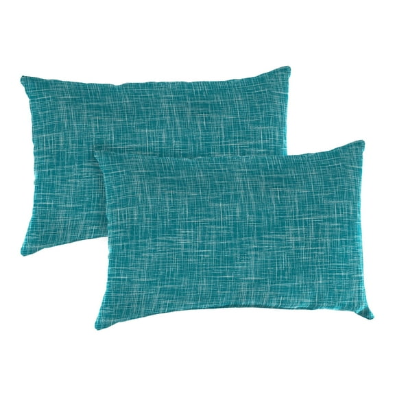 Jordan Manufacturing 12" x 18" Sketch Opal Teal Crosshatch Rectangular Outdoor Lumbar Throw Pillow (2 Pack)