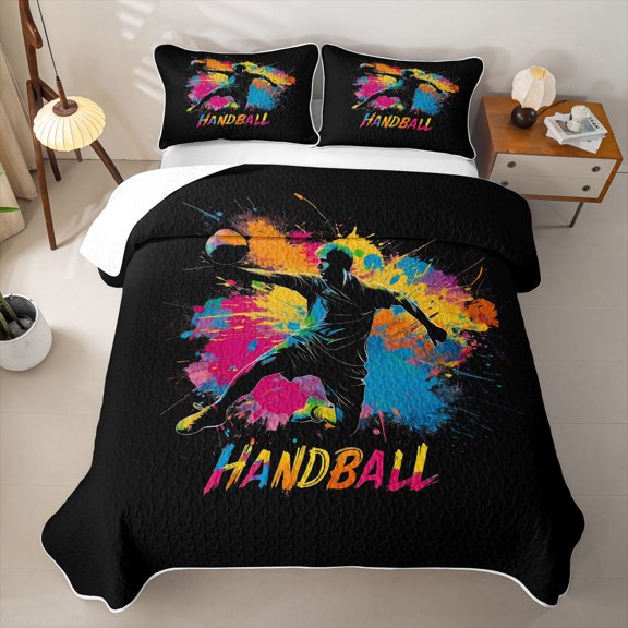 Feelyou Watercolor Basketball Twin Quilt Set for Boys, Graffiti Handball Sport Twin Coverlet Set, 2pcs