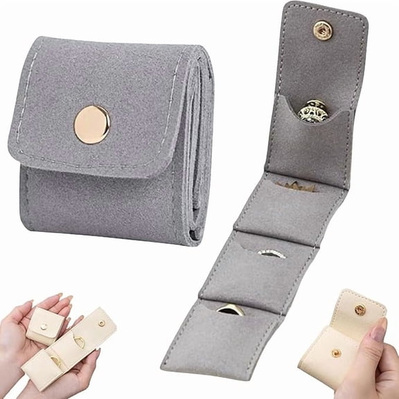 Mini Travel Jewelry Bag, Foldable Mini Travel Jewelry Pouch, Portable Jewelry Organizer with Buckle, Multi-compartment Design for Earrings, Rings, Necklaces (Gray)