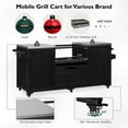 thumbnail image 4 of 66.5" Outdoor Kitchen Island with Large Storage and Wheels, Outdoor Grill Table with Adjustable Shelves, Wood Grill Cart for Tabletop Grill, 21/22 inches Green Egg, Black, 4 of 10