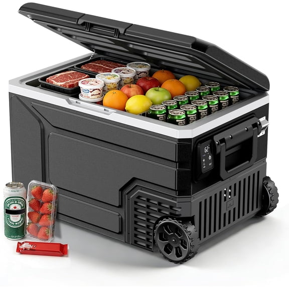 WAA 68 Quart 12V Portable Freezer Dual-Voltage, -4°F to 68°F for Car Camping Home (Black)