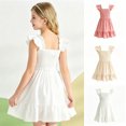 thumbnail image 3 of Kids Girl's Summer Sleeveless Dress Square Neck White A-Line Dress With Pleated Decoration And Elastic Waistband Casual Party Dress 9-10 Years, 3 of 8