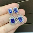 thumbnail image 3 of 4Ct Emerald Cut Simulated Drop Tanzanite Dangle Earrings 14K White Gold Plated, 3 of 3