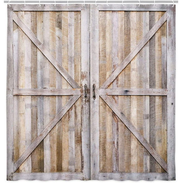 Brown Barn Door Shower Curtain, Rustic Vintage Farmhouse Cabin Country