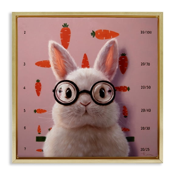 Stupell Industries Eclectic Bunny & Carrots Eye Exam Gold Floating Frame Canvas Art, 25 x 25, by Lucia Heffernan