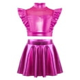thumbnail image 3 of SiiRoh Girls Modern Jazz Latin Ballet Dance Outfits Sparkly Rhinestone Mock Neck Crop Top with Metallic Skirt Hot Pink 14, 3 of 7