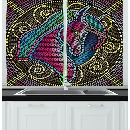 - Fantasy Curtains 2 Panels Set, Fractal Unicorn Figure with Mosaic Art Tile Effects Girlish Creature Display Print, Window Drapes for Living Room Bedroom, 55W X 39L Inches, Multicolor, by Ambesonne