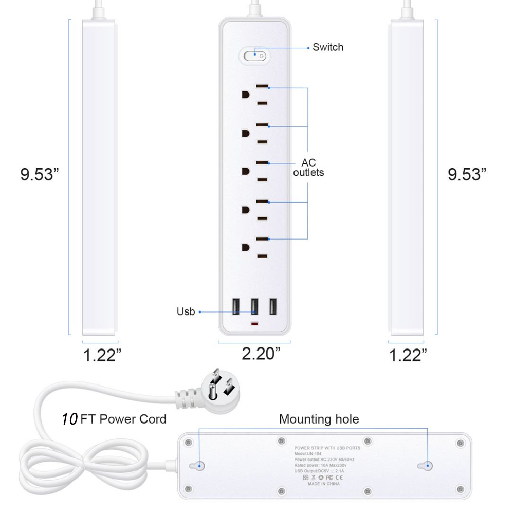 Bohashin Surge Protector Power Strip with USB Ports photo 8