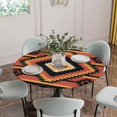 thumbnail image 5 of Aztec Southwest Round Tablecloth for 45-54 Inch Tables, Fitted Table Cover with Elastic Edge, Orange Black Boho Tribes Abstract Waterproof Outdoor Table Cloth Protector for Patio Garden Dinner Picnic, 5 of 9