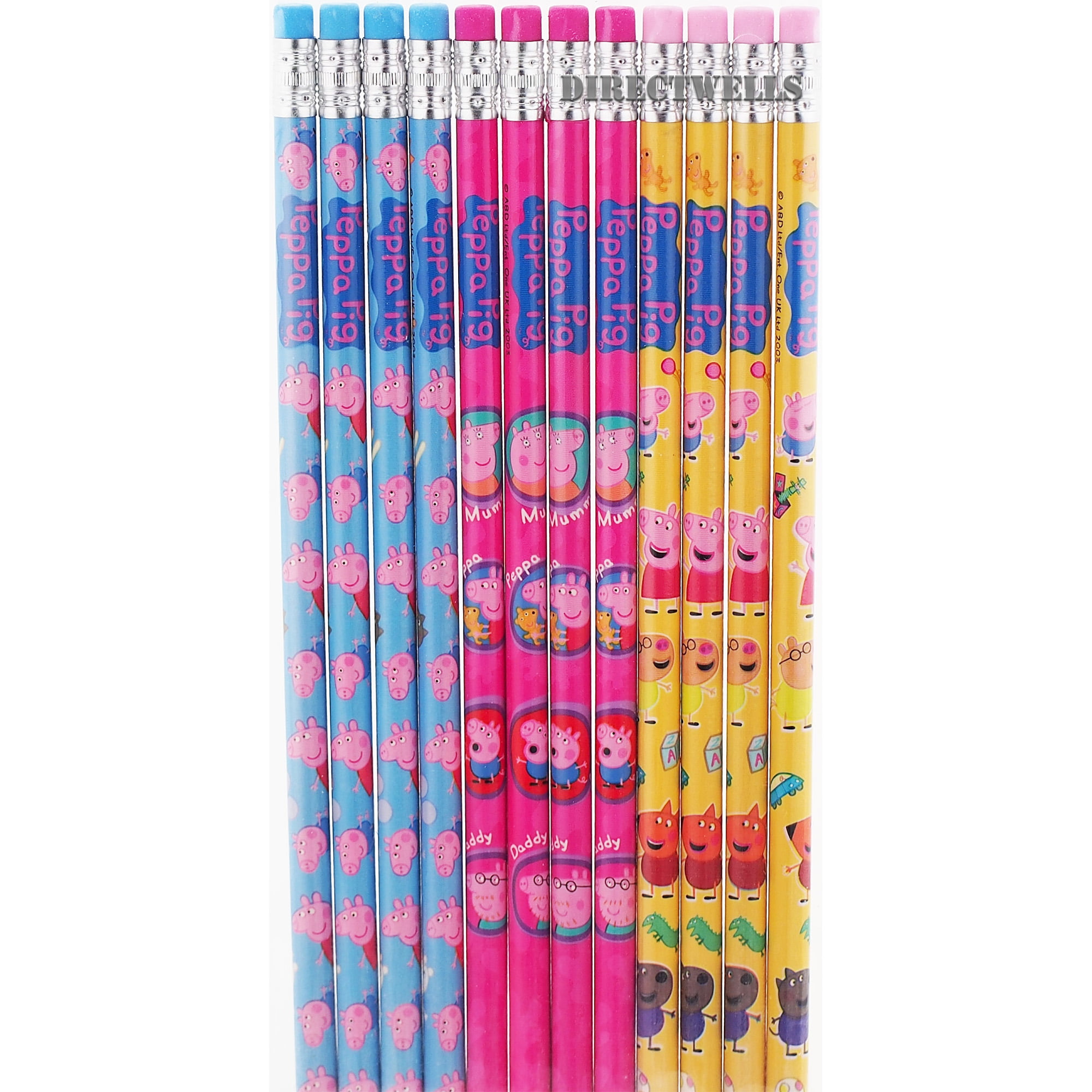 Pink,Blue Peppa Pig Wooden Pencils Pack of 12 Yellow 