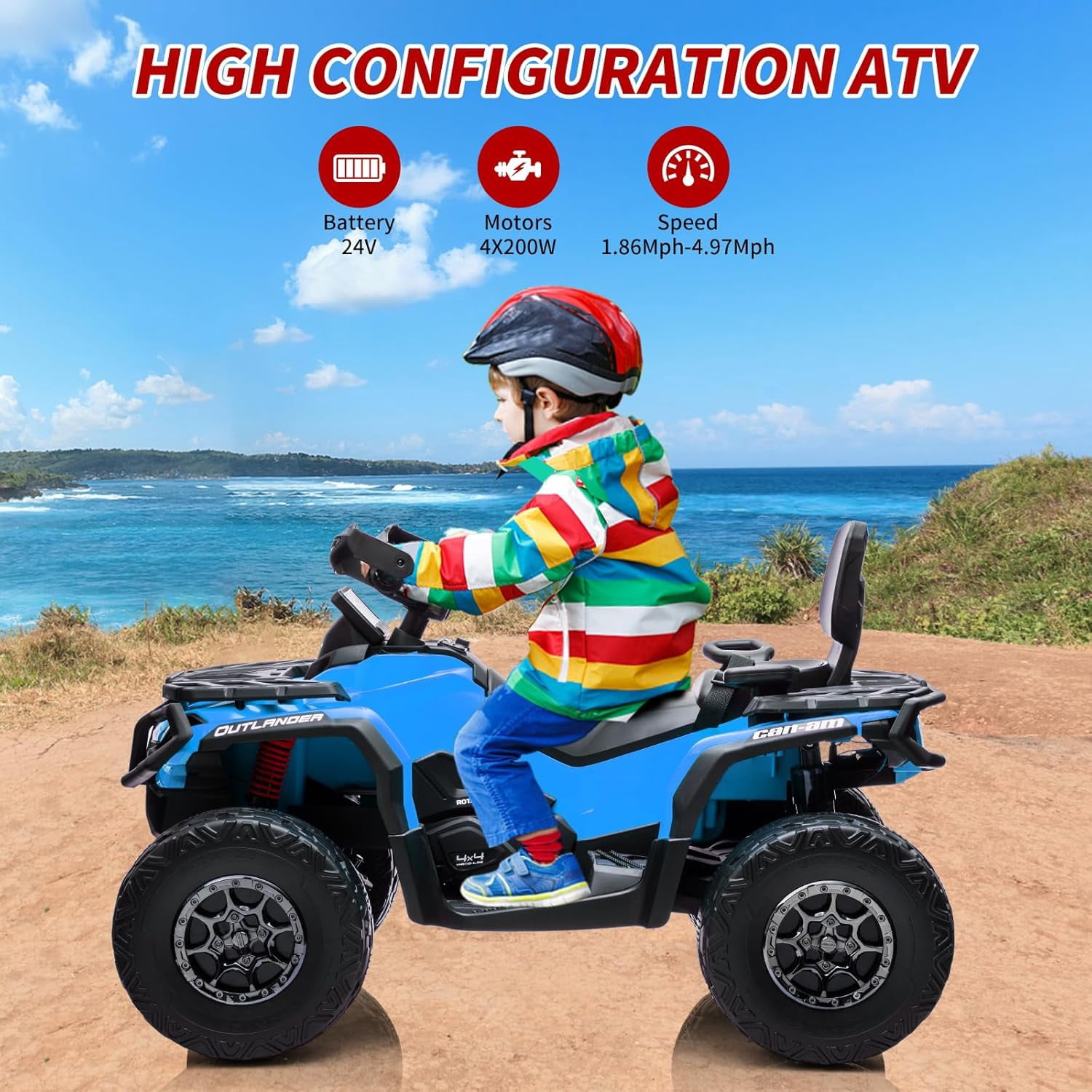 EastVita 2 Seater Ride On Car,24V Licensed Can-Am Electric ATV Car for Kids, 4 Wheeler Electric Toy Car with Bluetooth,Led,Leather Seaters,5 Mph Max Speed