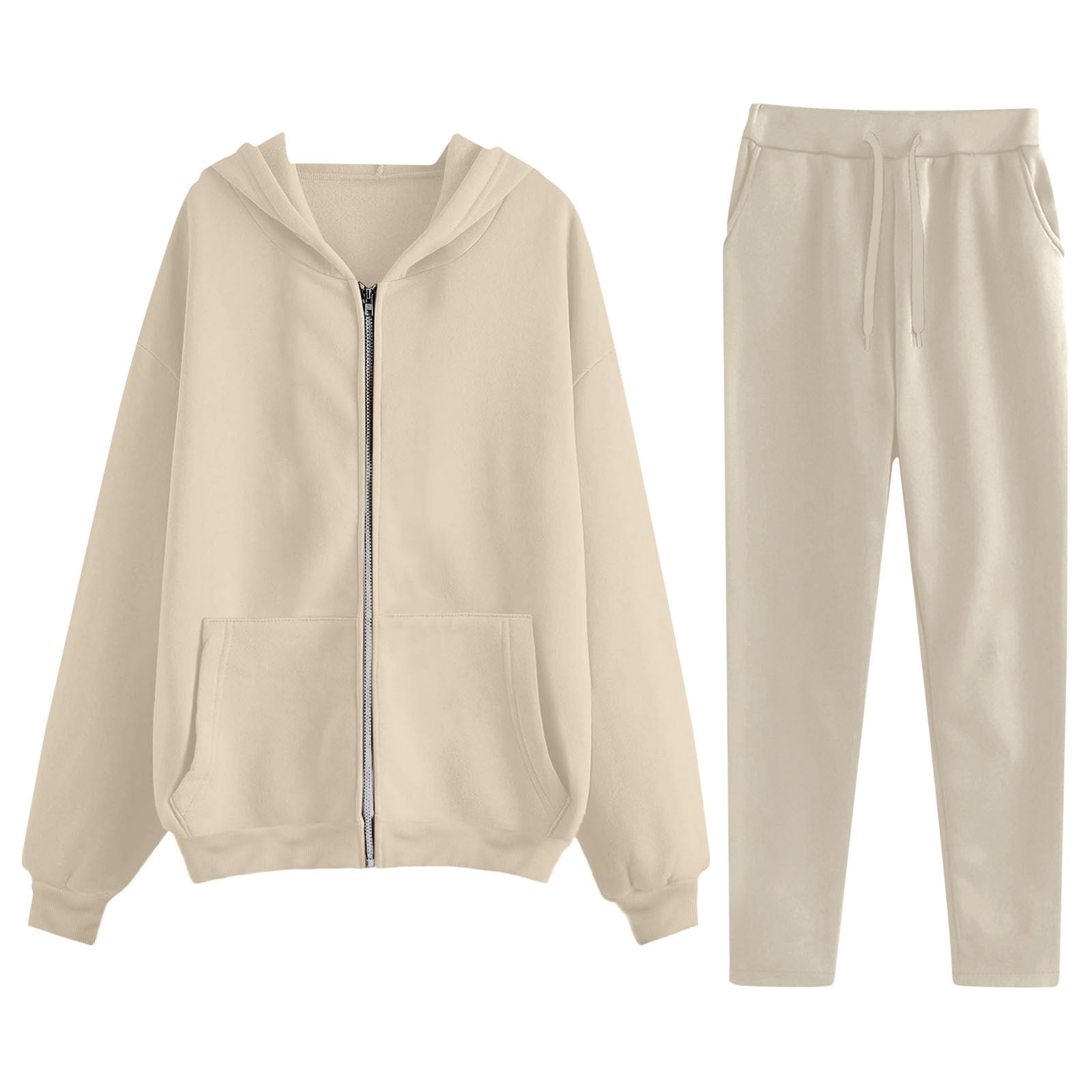 zfwon Tracksuit Womens Full Set Velvet Casual Zipper Hoodies Long