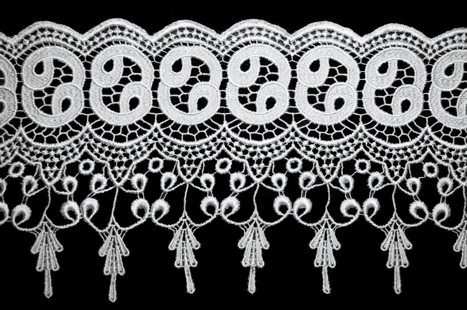 Lily 7.5"  White & Ivory Bridal Guipure Venice Lace by Yardage 100% Rayon