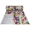 thumbnail image 2 of indian cotton bird print white kantha quilt Bedding throw sofa coverlet bedspread handmade vintage blanket, single size 60 X 90 Inches, 2 of 4