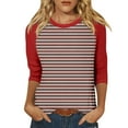 thumbnail image 2 of 3/4 Sleeve Tops for Women Raglan Contrast Crewneck Casual Shirts Three Quarter Length Loose Fit Summer Blouses Red XL, 2 of 5