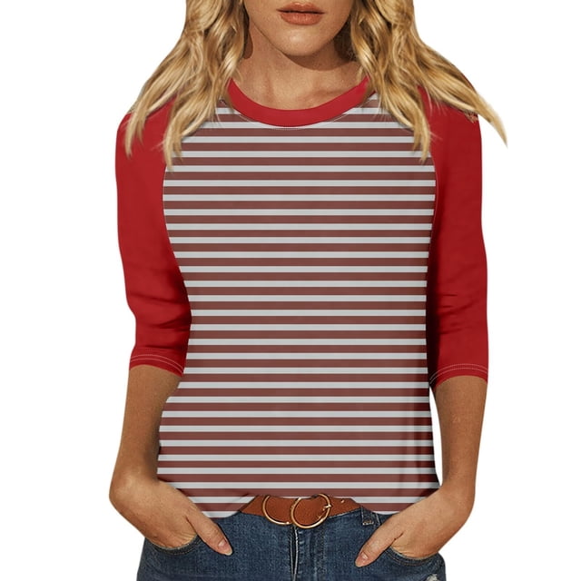 QIPOPIQ Hauts pour Femmes à Manches 3/4 d'Été Chemises Rayées Trois Quarts Chic Décontracté Tuniques Imprimées Hauts Blouses pour Femmes Liquidation