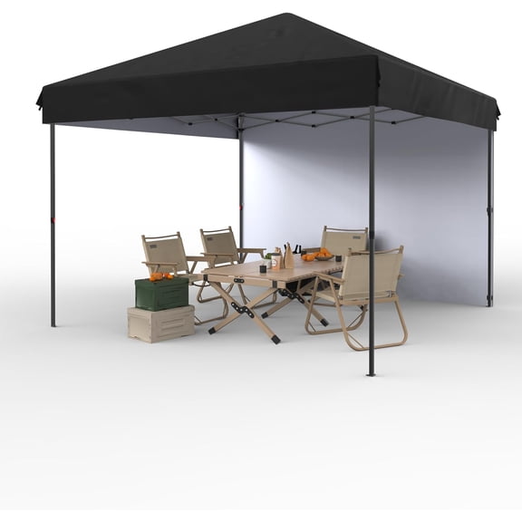 10x10 Ft Pop Up Canopy Tent, Instant Canopies Portable Gazebo with 1 Removable Sidewall, 4 Stakes, 4 Ropes for Outdoor Events, Patio, Party, Camping, Black
