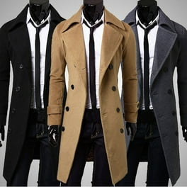 EQWLJWE Mens Black Trench Coat Stand Mandarin Collar Single EQWLJWE Mens Black Trench Coat Stand Mandarin Collar Single