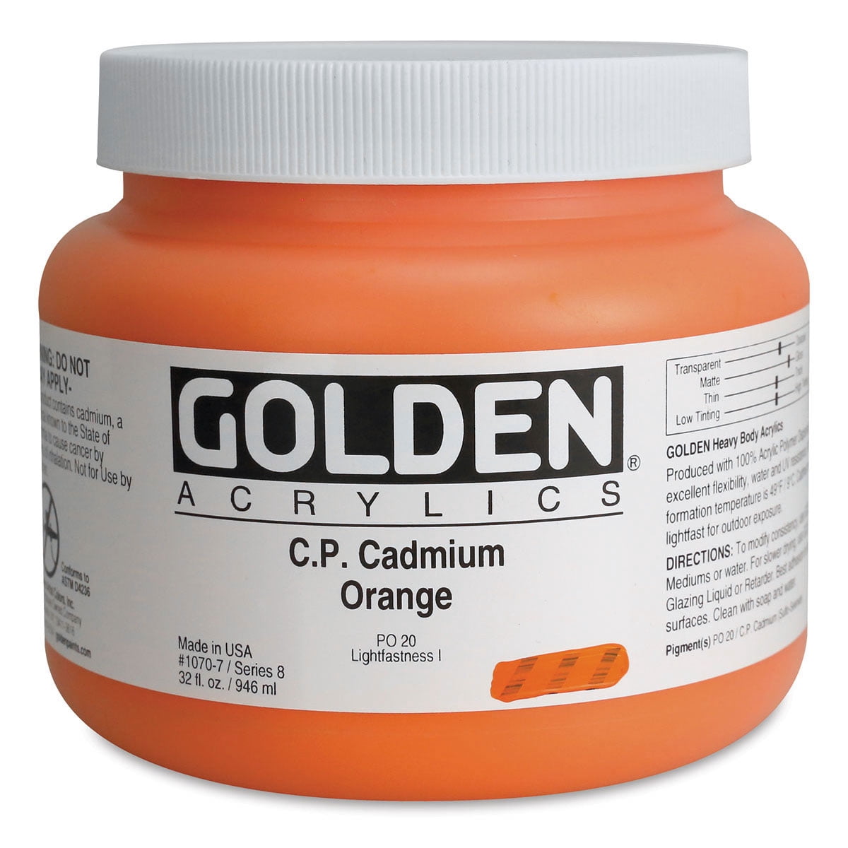 Golden Heavy Body Artist Acrylics - Cadmium Orange, 32 oz Jar