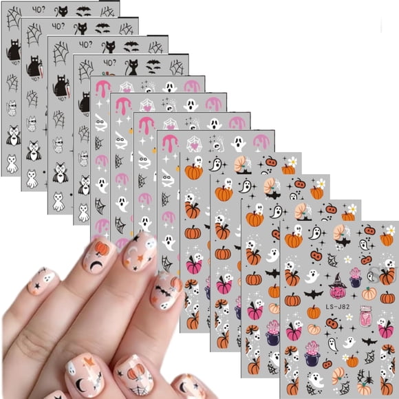 Adhesivo para uñas de Halloween Tnbuokas, 12 hojas, autoadhesivo 3D