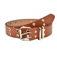 thumbnail image 2 of IQOGKRN Women's Punk Style Star Rivet Double Buckle Belt Wide PU Leather Waist Strap for Jeans & Streetwear Brown One Size, 2 of 3