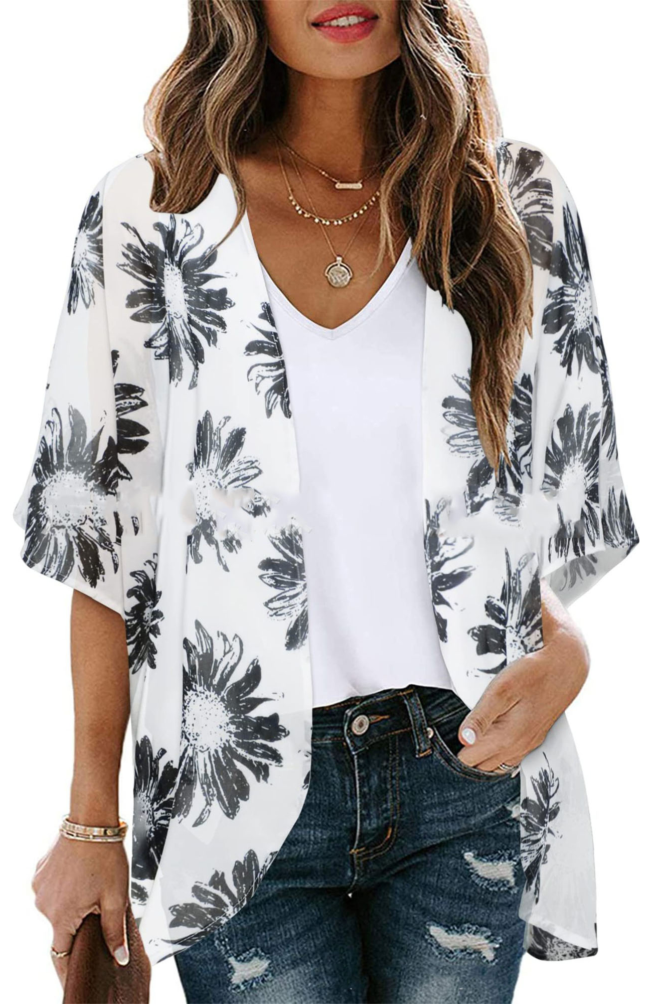 Shine Up Blouses for Women Print Kimono Plus Size Clothes Summer Casual Swimsuits Coverup Tops