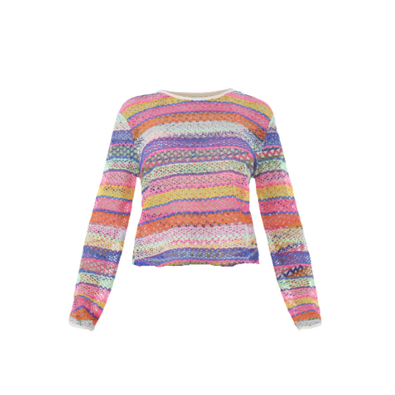 Women's Crochet Knit TOP ONLY Multicolo,r Long Sleeve,  XL (16-18)