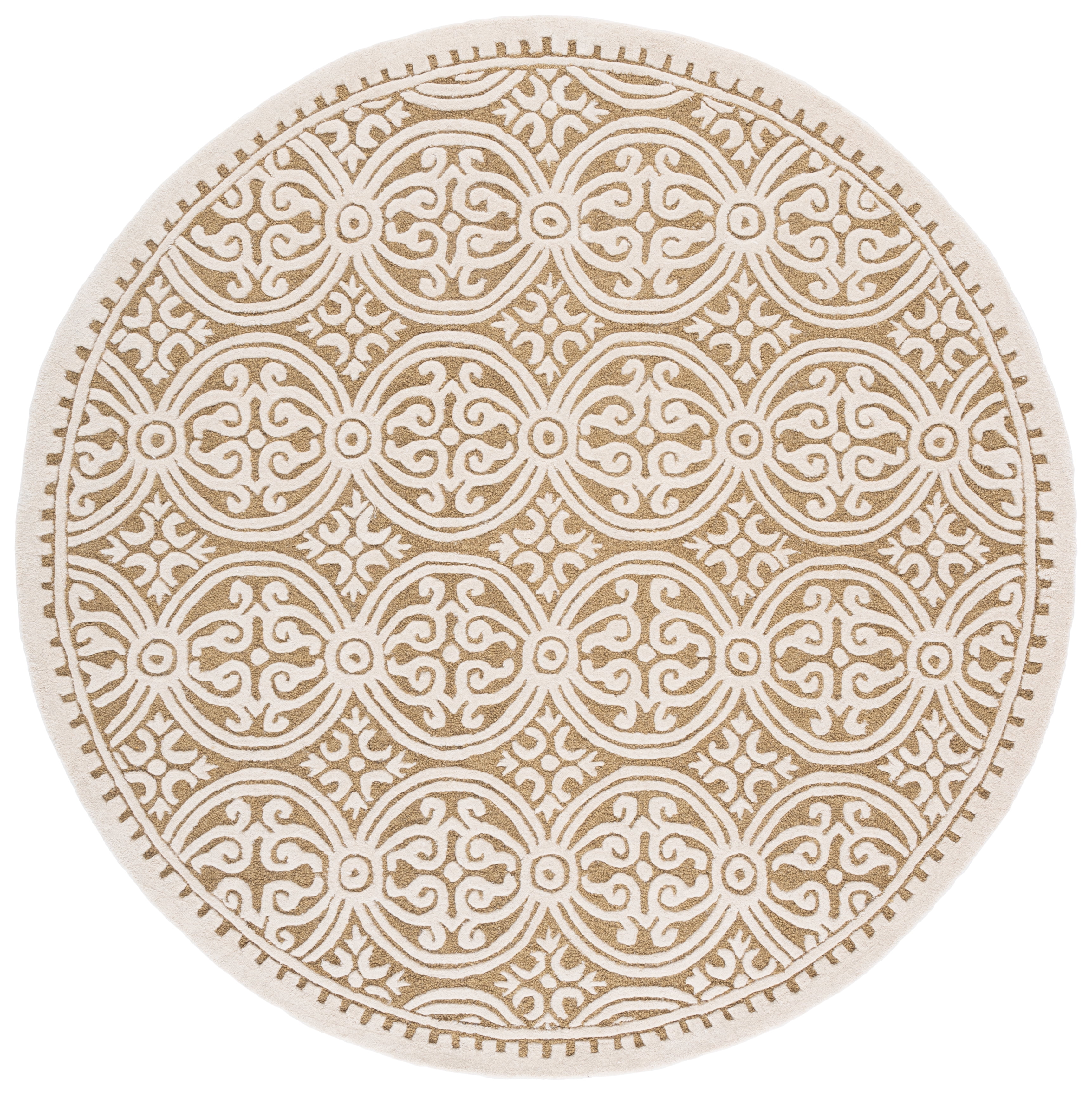 Safavieh Cambridge Leslie Geometric Wool Area Rug, Ivory/Gold, 6' x 6' Round