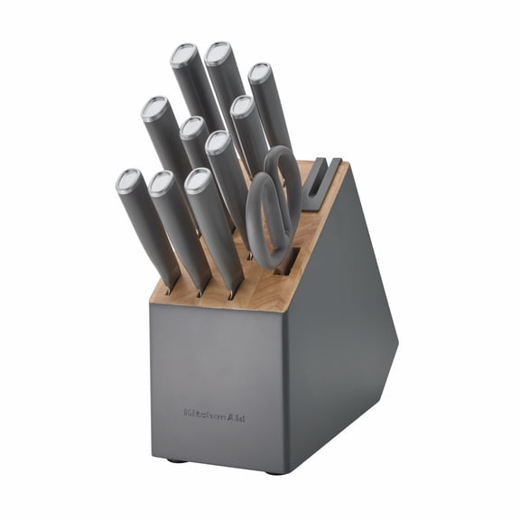 KitchenAid Classic 12-Piece Japanese Steel Knife Block Set with Built-in Knife Sharpener, Charcoal Gray