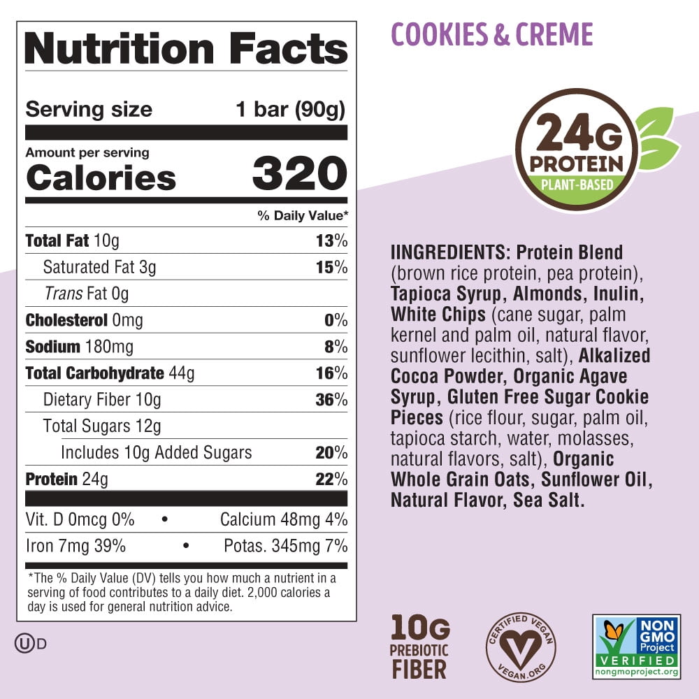 Cookie-fied Big Bar Cookies & Creme, Plant-Based Protein Bar, Gluten-Free, Vegan and Non-GMO, 12 Count