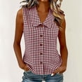 thumbnail image 2 of Lcziwo Womens Sleeveless Dressy Tops Peter Pan Collar Button Down Shirts Gingham Summer Trendy Business Work Blouse Wine,S, 2 of 9