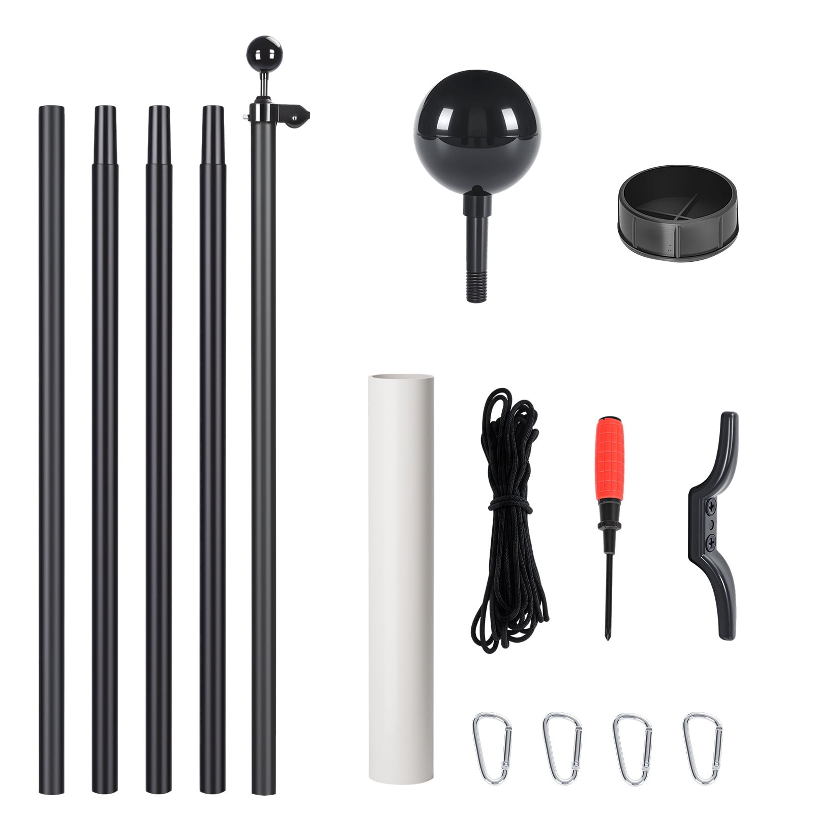Happydeer Outdoor Flagpole, Garden Flag Stand, 25ft Sectional Extra Thick Flagpole Kit, Heavy Duty Aluminum Alloy Outdoor Flag Poles for Yard, Residential or Commercial (Black)