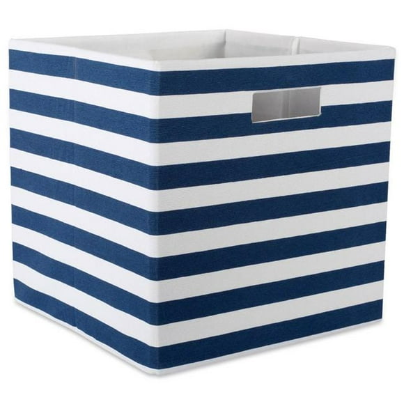 Design Imports CAMZ37954 13 x 13 x 13 in. Stripe Square Polyester Storage Cube&#44; Nautical Blue