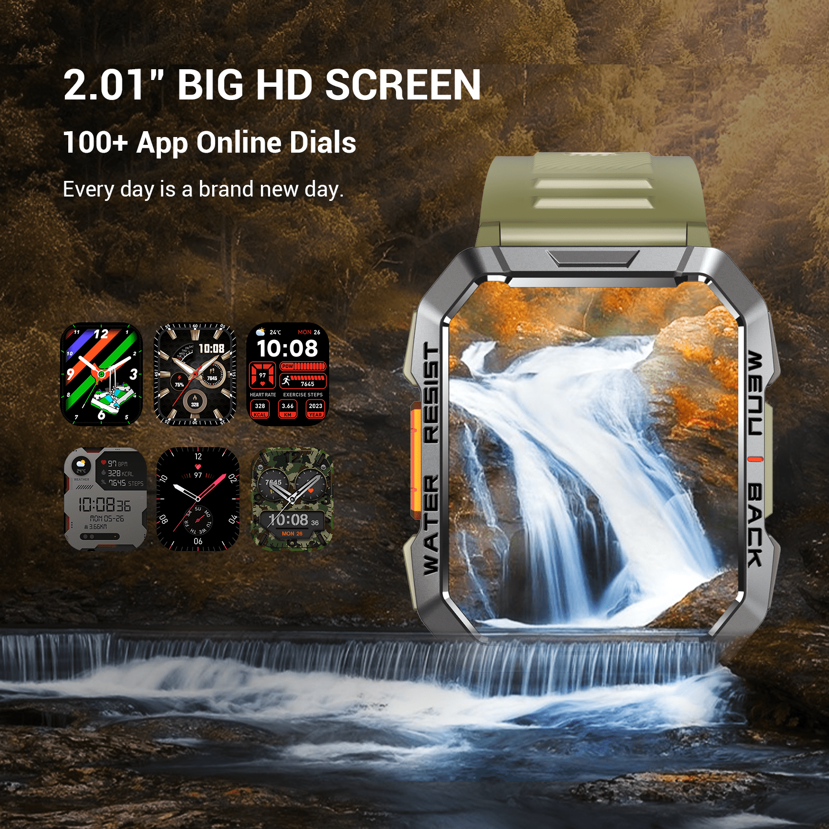 Blackview 1.45" Military Smart Watch for Men,100+ Sport Modes/Call Receive/Dial/Flashlight/ Waterproof,Smartwatch fits for iPhone Android,Green