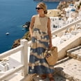 thumbnail image 3 of Xoenoiee Cherry Blossom Wave Print Womens Maxi Sundresses Summer Round Neck Sleeveless Boho Dresses Linen-Like Flowy Beach Vacation Long Dresses Casual Fashion Clothes with Pockets, L, 3 of 7