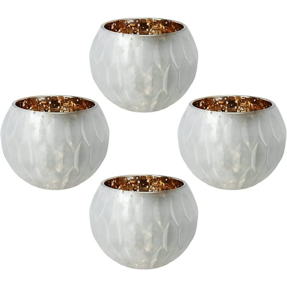 A&B Home Glass Candle Holder - Round Tealight Candle Holder with Embossed Pattern, Decorative Votive Candle Holder, Bedroom Living Room Coffee Table Entryway Table Accent Piece, Set of 4, White