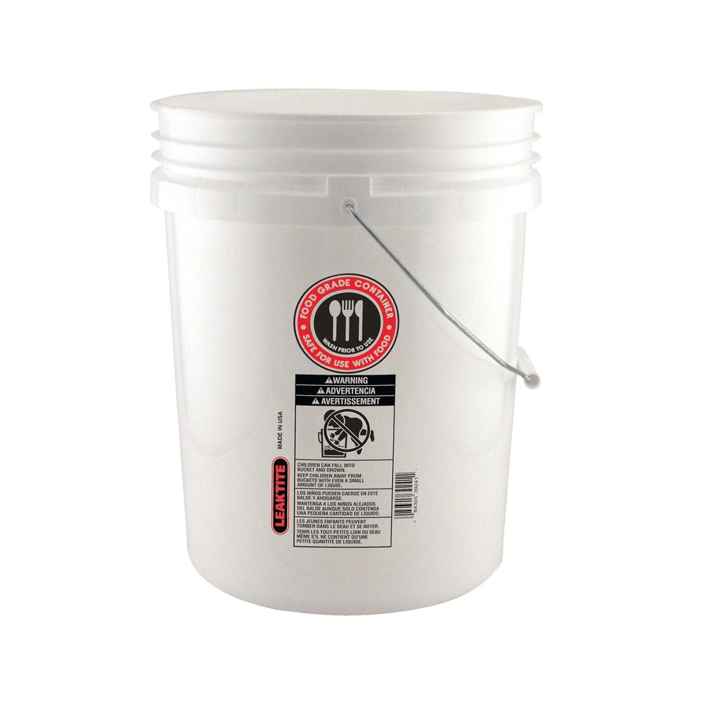 Leaktite Leaktite 005GFSWH020 Food Safe Bucket, 5 Gallon Capacity