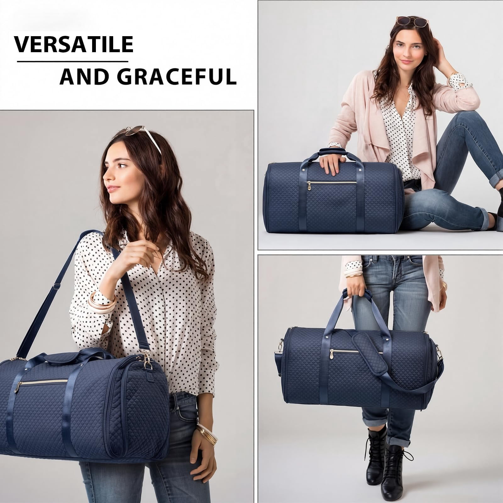 LONG VACATION Garment Bag Carry On Convertible Travel Duffel Bag with Shoe Pouch Weekender Bag for Women Men 2 in 1 Hanging Suit Bag with Shoulder Strap Business Travel Bag