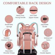 DAKOMM Travel Backpack for Women Men, Carry On Backpack with USB Charging Port & Shoe Pouch, TSA 17.7 inch Laptop Backpack Flight Approved, Nurse Bag Daypack for Weekender Business Trip Hiking, Pink
