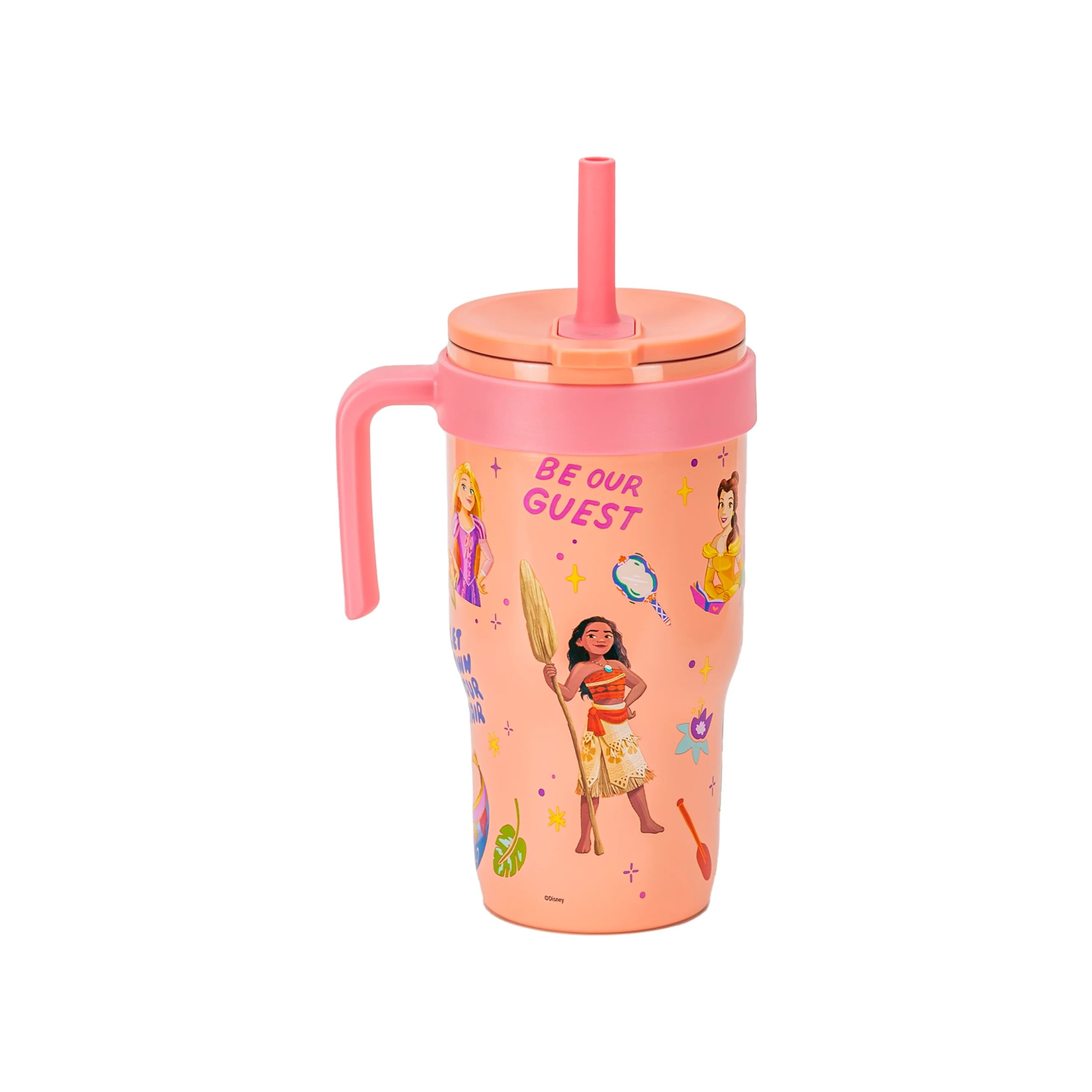 (3 pack) Zak Designs 18oz Princess Kids Straw Handle Tumbler, Stainless Steel Vacuum Insulated Cruiser Tumbler with Silicone Straw Utilizing Leak-Proof Valve, Travel Straw Tumbler with Handle