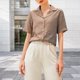 thumbnail image 1 of Camisas De Mujer Camiseta con botones de primavera y verano, camisas informales con estampado transpirable para el trabajo (caqui M) Cgtredaw Para estrenar, 1 of 1