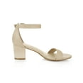 thumbnail image 3 of BLISSFUL STEP Women's Shoes Open Toe Mid Block Heel Ankle Strap Faux Suede Sandals Beige 6, 3 of 8