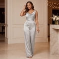 thumbnail image 6 of JULMCOMO Satin Jumpsuits for Women V Neck Sleeveless Dressy Jumpsuits Cinched Waist Wide Leg Evening Party Summer Outfits Silver L, 6 of 7